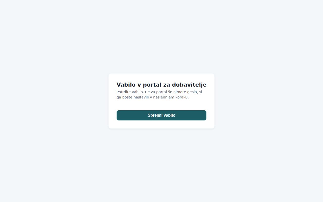 Stran Vabilo v portal za dobavitelje s povezave iz e-pošte