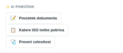 Razdelek AI pomočnik v oknu dokumenta
