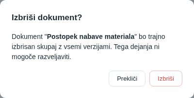 Potrditveno okno Izbriši dokument? — brisanja ni mogoče razveljaviti