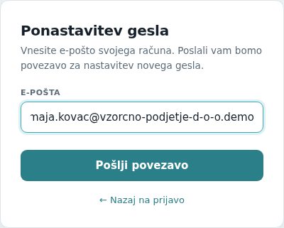 Obrazec za pošiljanje povezave za ponastavitev gesla