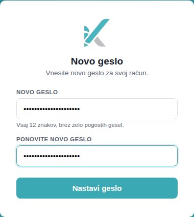 Stran Novo geslo, ki se odpre iz povezave v e-pošti