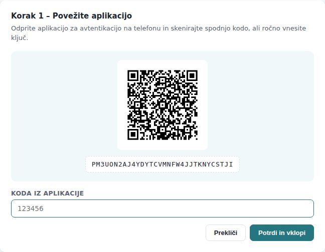 Korak 1: QR koda za aplikacijo in polje za potrditveno kodo
