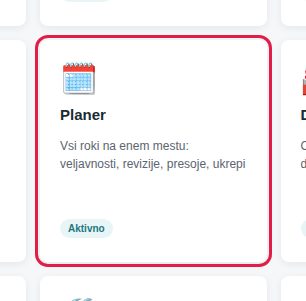 Ploščica Planer na domači strani; siva ploščica pomeni, da modul ni vključen v licenco