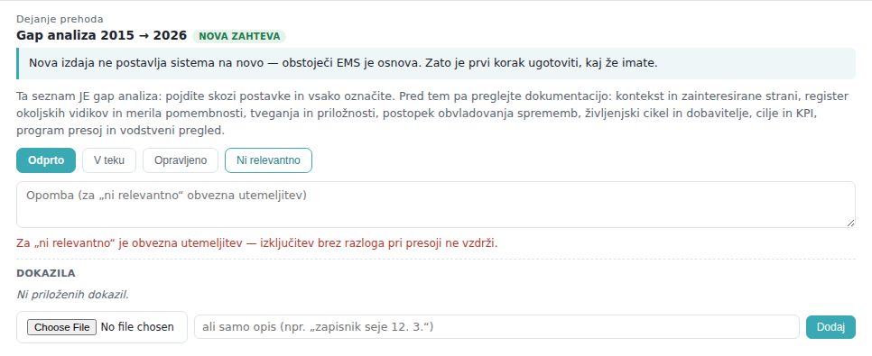 Poskus označitve Ni relevantno brez utemeljitve: program stanje zavrne in izpiše napako