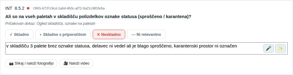 Neskladno ocenjeno lastno vprašanje s terenskim zapisom presojevalke