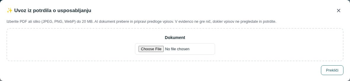 Prvi korak: izbira datoteke s potrdilom