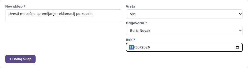 Obrazec za nov sklep: besedilo, vrsta Viri, odgovorni in rok